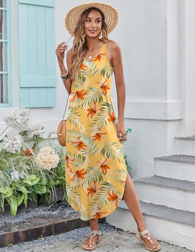 Image of Zeagoo Women's Casual Sundress Summer Maxi Sleeveless V Neck Split Boho Beach Dress Travel Vacation Dress with Pockets