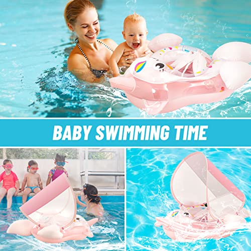 Boia de piscina para bebês, boias infantis para piscina com proteção solar, prevenção de rollover ad