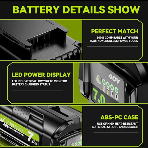 Image of 2Pack 7000mAh 40V Replacement for Ryobi 40V Battery Compatible with Ryobi 40 Volt Lithium Battery OP4026A OP4015 OP40602 OP40261 OP40401 OP40601 OP4050A OP40601 Compatible with 40V Cordless Tools