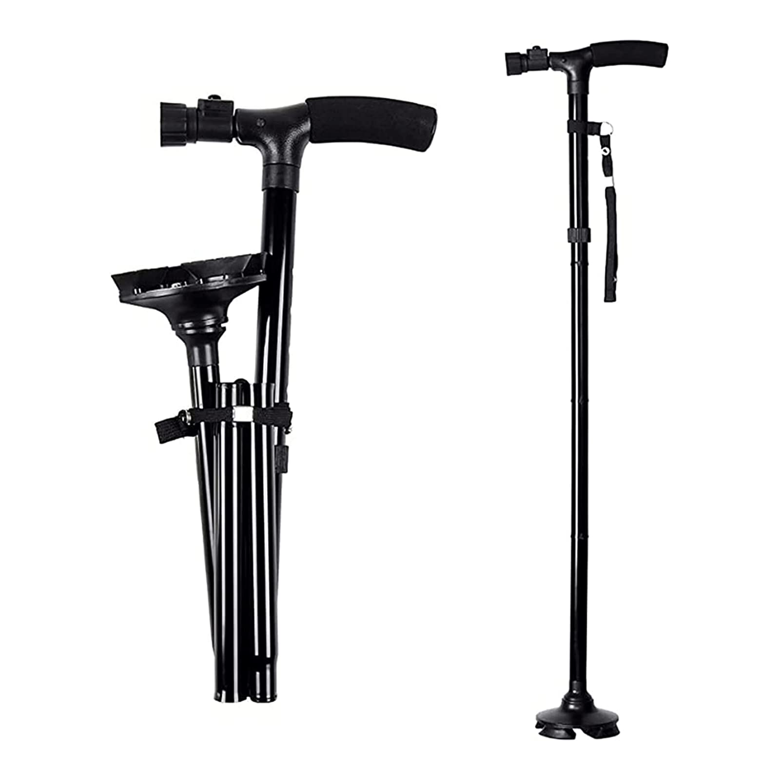 Seguridad Muletas Bastones Plegables, muletas con Mango en T, Bastones portátiles para Caminar, bastón de Aluminio de Altura Ajustable con luz Led y cojín Cómodo
