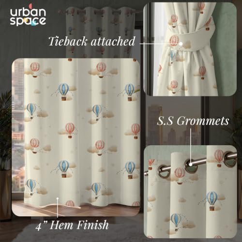 Image of Urban Space 100% Blackout Window Curtains for Kids Room | Digital Printed Nursery & Bedroom Curtain | 100% Light Blocking Eyelet Curtain with Tie Back | 1 Panel (Window - 5 Feet, Cloud Voyage)