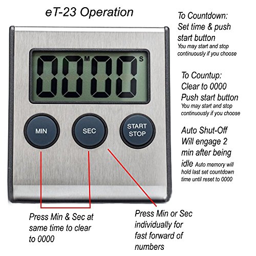Elegant Digital Kitchen Timer, Stainless Steel Model eT-23P, SUPER Strong Magnetic Back, Loud Alarm, Large Display, Auto Memory, Auto Shut-Off (eT-23Plum)