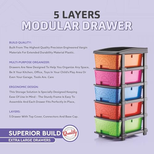 Image of 5XL Plastic Modular Drawer System for Home, Office, Hospital, Parlor, School, Doctors, Home and Kids, Product Dimension When assembeled