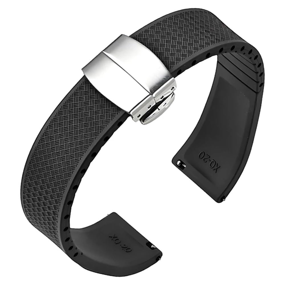 Hutbuveaw Black-Buckle Cts Fluororubber Fkm Rubber Watch Strap 20/22Mm Fast Release Folding 316L Buckle Waterproof Watch Bands Watchband(,22Mm)
