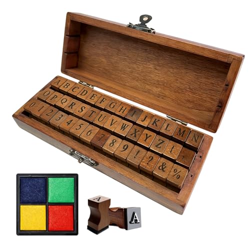 42 Pcs Letter Stamps Wooden Alphabet Rubber Stamps Set