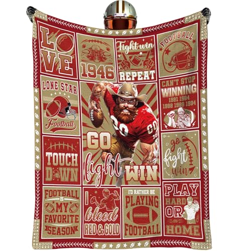 VISSTREE Red Football Throw Blanket American Rugby Cozy Flannel Plush Blanket City Football Lovers Fan Gifts for Men Women Sport Team Game Party Support Sofa Bed Blankets 50 x 60