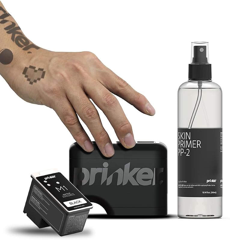Prinker M Black Temporary Tattoo Printer, Custom Tattoos in Seconds, Water-Resistant and Soap-Washable, Android & iOS Compatible, Ink Included