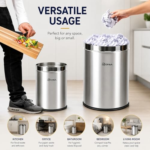 Image of mofna Stainless Steel Open Type Solid Dustbin Without Lid - Recycle Bin, Trash Can, Paper Bin - Modern and Durable Waste Management Solution (Silver, 10x28 Inch, 40 Liter)
