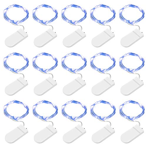 BROTOU LED-Lichterkette, 3 m, 30 LEDs, batteriebetrieben, Kupferdraht, Lichterkette für DIY-Partys, Geburtstag, Hochzeit, Halloween, Weihnachten, Innen- und Außendekoration (Blau, 15 Stück)