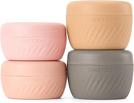 TakeToday Travel Containers for Toiletries, Leak Proof, TSA Approved Refillable Silicone Cream Jars with Lids, Travel Size, Cosmetics, Toiletries, Cream, 2 & 3 oz, 4 Pack Apricot |     TSA         &