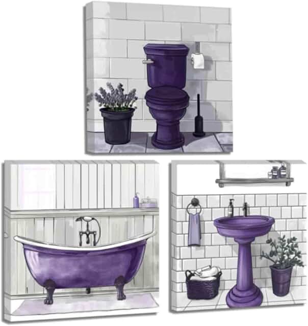 ZQQART Bathroom Canvas Prints Tub Wall Art Set of 3 Bath Tub Picture Toi...