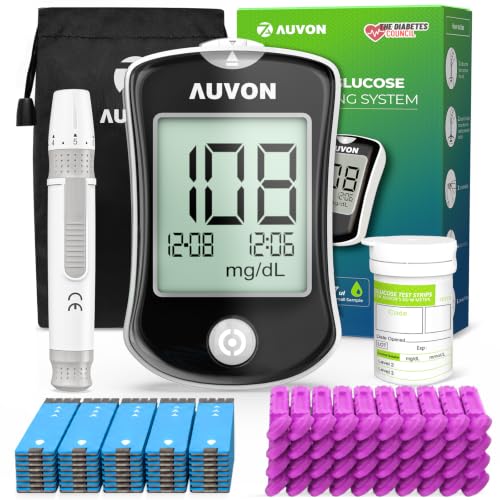 AUVON Blood Glucose Monitor Kit for Accurate Test, 50 Strips, No Coding