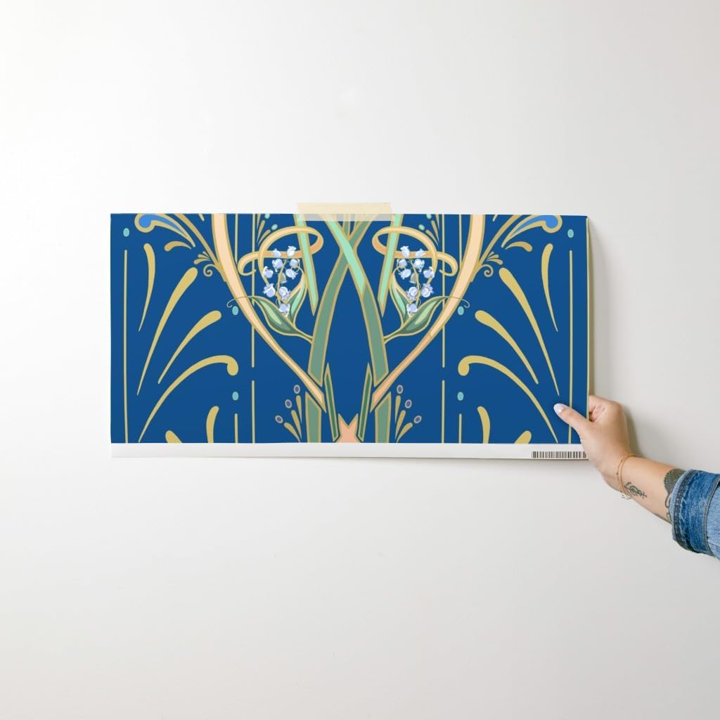 Spoonflower Removable Wallpaper Swatch - Art Nouveau Dragonflies Classic Blue Classy Deco Custom Pre-Pasted Wallpaper
