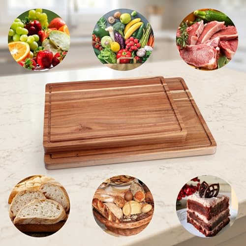 Tabla de cortar grande de madera de acacia – gruesa, bloque para carnicero con ranuras profundas para jugos, mangos ergonómicos, resistente para cocina, 61x46 cm miniatura 3