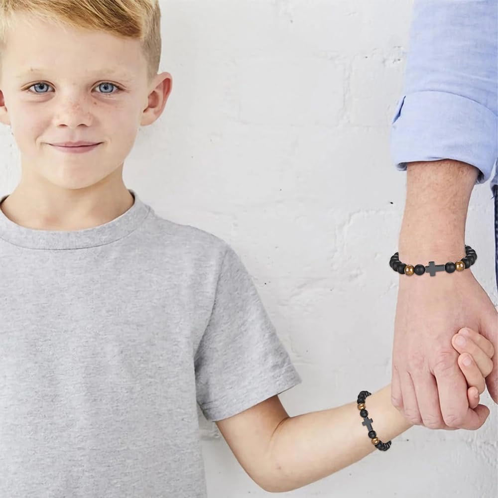 Cadeau de confirmation de première communion pour garçons – Bracelets en croix pour fils, petit-fils, frères, neveu – Bracelet d'anniversaire de Noël pour garçons – Bijoux religieux pour