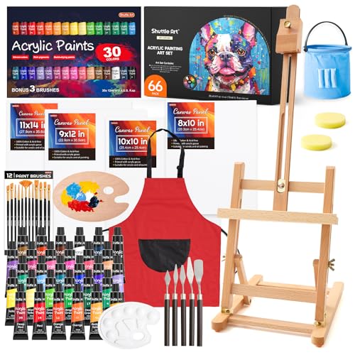 66-Pack-Acrylic-Paint-Set-Shuttle-Art-Acrylic-Painting-Set-with-30-Colors-Acrylic-Paint-Wooden-Easel-Painting-Canvas-Paint-Brushes-Palettes-Art-Painting-Supplies-for-Kids-Adults-Beginner-Artists