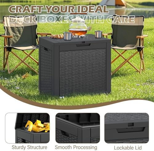 GULAIMOAO Outdoor Storage Box, 31 Gallon Deck Box with Lockable Lid, Waterproof Resin Storage Bin for Patio Furniture, Garden Tools, Cushions, Black - 2