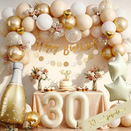 Balões 30 anos de aniversário homens mulheres, decoração 30 anos de aniversário ouro bege, decorações 30º balões, grinalda e balões menino menina