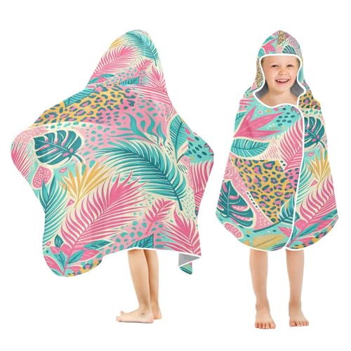 Kigai Palm Leaves Hooded Beach Towel for Kids Soft Absorbent Quick Dry Bath Towel with Hood Lightweight Toddler Shower Pool Bath Wrap for Boys Girls