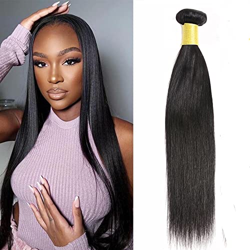 Datanala Straight Human Hair 1Bundle Straight Brazilian Virgin 100% Unprocessed Straight Human Hair Long Inch Single Bundles Natural Black Color For Black Women (16Inch
