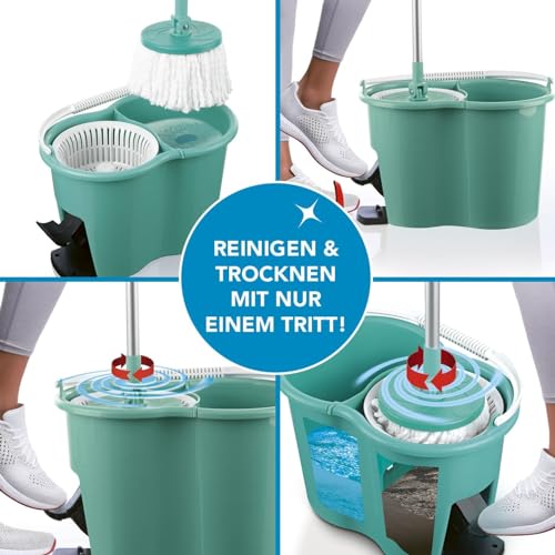 CLEANmaxx Power-Wischmopp mit Zwei-Kammer-Filtersystem | Designed in Deutschland - Schmutzwasser wird gefiltert, leichtes Auswringen für streifenfreie Sauberkeit | Ideal für Laminat, Parkett & Fliesen – Bild 5