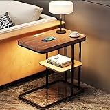 Smart bedside table with wireless charging, double-layer smart bedside table with adjustable LED light, open drawer bedside table, smart small coffee table, creative and simple style ( Color : Walnut