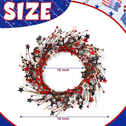 18 Inch 4Th Of July Wreath Red Blue White Wooden Star And Berry Ring Patriotic Star Wreath For Front Door Handmade Independence Day Wreath Rustic Wreath Twig For Memorial Day Flag Day Decorations #TOP1