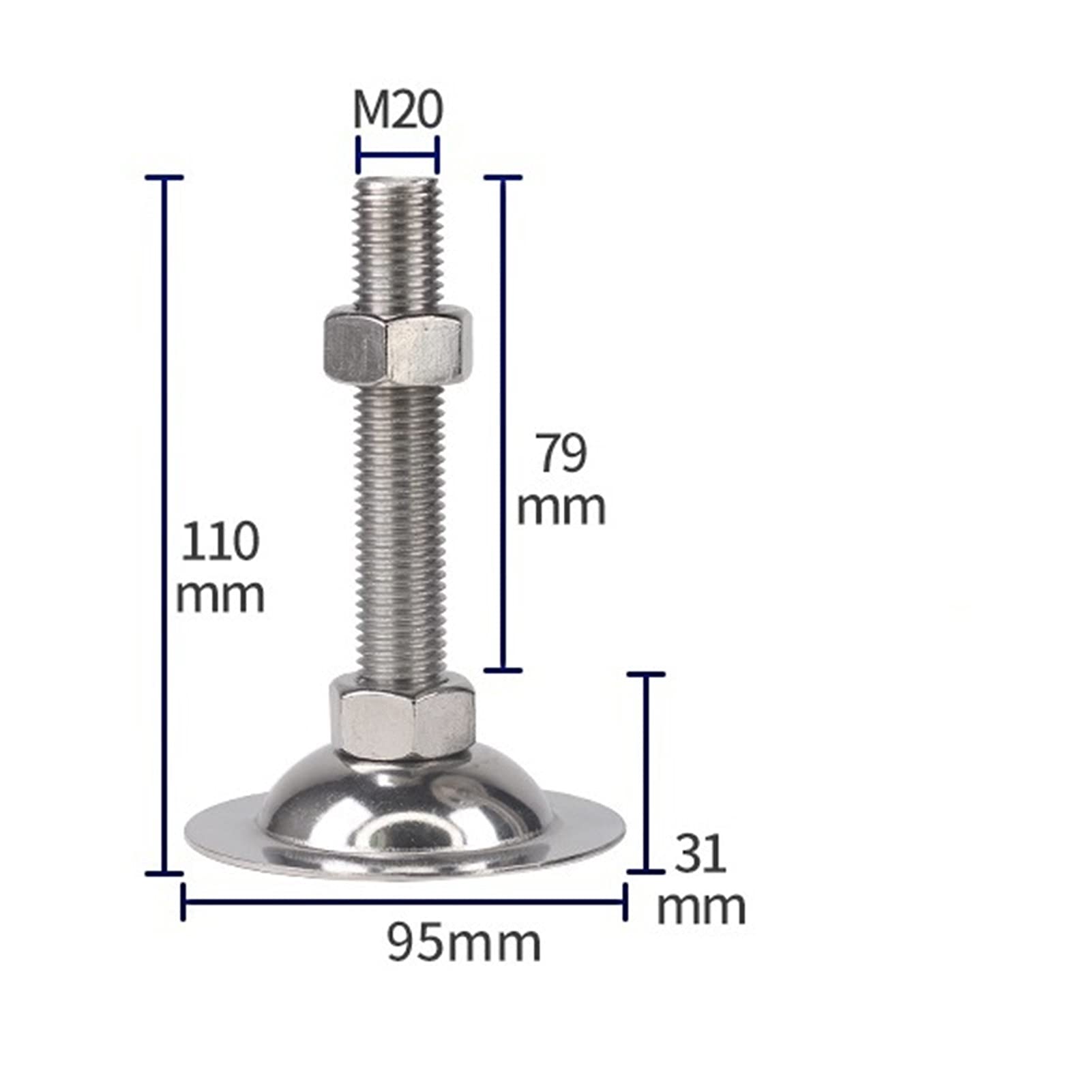 4 pezzi, acciaio inossidabile 304 resistente regolabile(D95*m18*100mm)