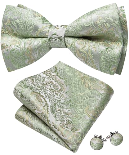 Image of YOHOWA Paisley Striped Men Bow Tie Pre-Tied Formal Adjustable Colorful Bowties Handkerchief Cufflinks Set Wedding Party