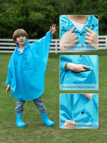 Image of SaphiRose Lightweight Kids Rain Poncho Jacket Waterproof Outwear Rain Coat
