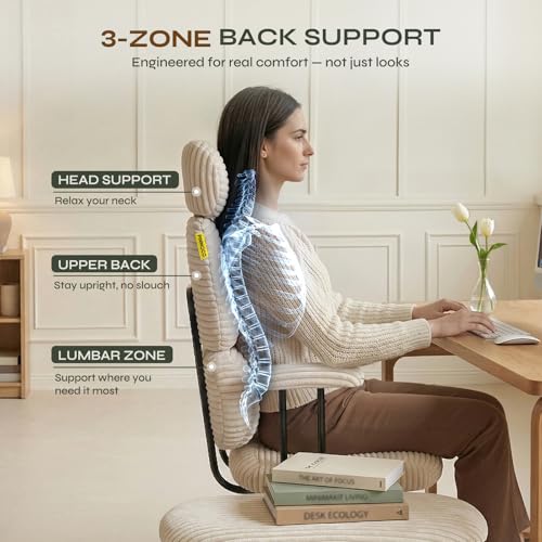 Image of Pinmoco ADHD Cross Legged Office Chair, 3-Zone Back Support, Wide Seat | Ultra-soft plush seat with armrests. Extra-wide for cross-legged & ADHD sitting. 3-zone support: neck, mid-back & lumbar.