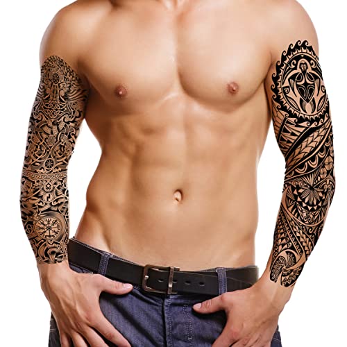 Kotbs 15 Sheets Tribal Totem Tempoary Tattoo Sleeves For Men Women, 5 Sheets Full Arm Tattoo Sleeve And 10 Sheets Half Arm Tattoo Stickers, Waterproof Large Fake Tattoos Body Art Temporary Tattoo #TOP3