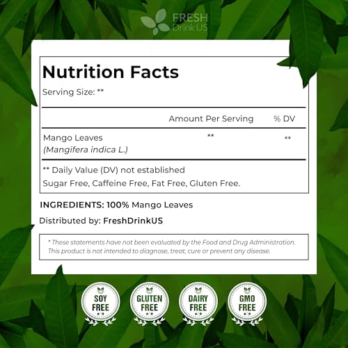 Image of FreshDrinkUS, 8 oz Premium Dried Mango Leaves (Mangifera indica) - Cut & Sifted Loose Leaf for Herbal Tea - Natural Botanical Leaves for Hot & Iced Infusions - Non-GMO, No Additives, Resealable Pouch