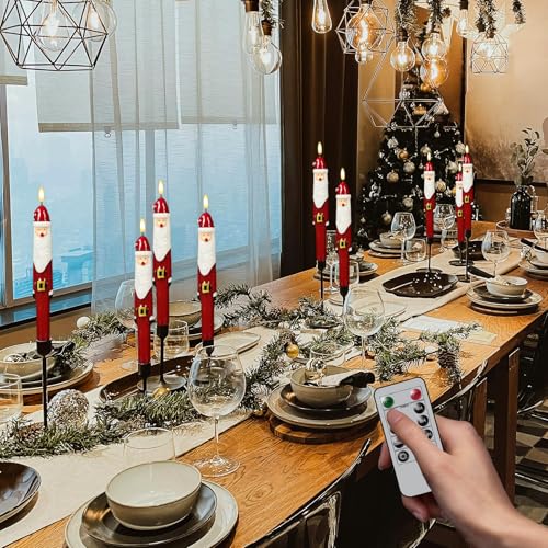 Image of Christmas Flameless Taper Candles, LED Flameless Candlesticks with Remote Timer, 2 Pcs Christmas Santa LED Taper Candles with 3D Flame, Christmas Decorations for Home Decor(0.79 inch x 11.4 inch)