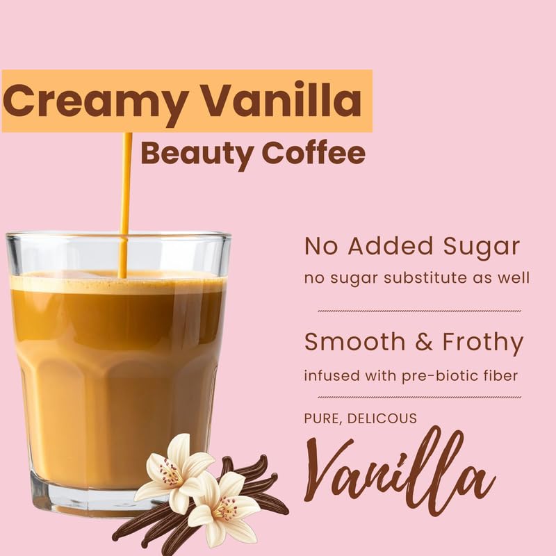 The Nutra Company Collagen Coffee (7 Serves) | Functional Coffee with Benefits | Vegan Collagen, Hyaluronic Extract & Biotin | Glowing Skin & Hydration | 100% Arabica Instant Coffee | Silky Vanilla | 10g per Sachet 2