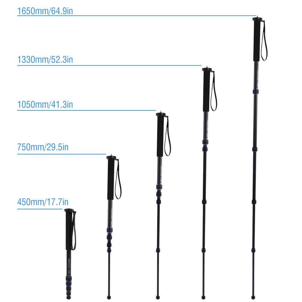 Trípode telescópico monopié de aleación de aluminio para cámaras, soporte estable portátil para entusiastas de la fotografía, negro, 5 secciones, 45-165 cm
