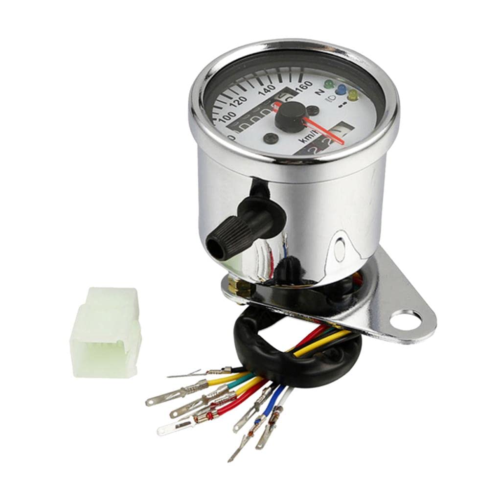 Universal Dual Odometer KMH Speedometer Gauge LED Backlight Signal Motorcycle for Harleay Cruiser Chopper Cafe Racer Old School Bobber Touring (Chrome)-picture-19