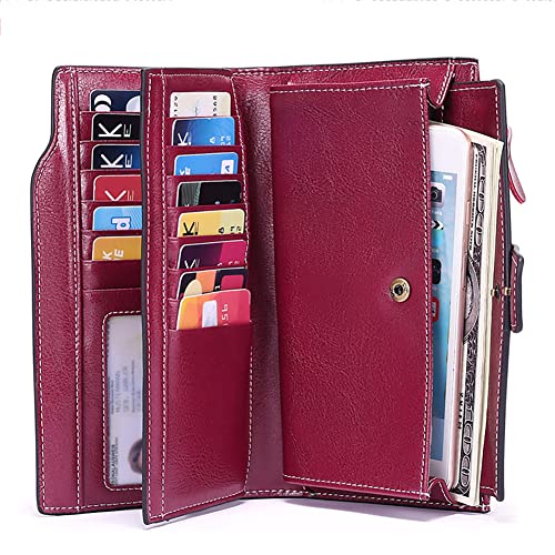 Womens Wallet RFID Blocking Long Purse Genuine Leather Credit Card Holder Clutch Phone Wallet Purse with ID Window, Pink, One Size3