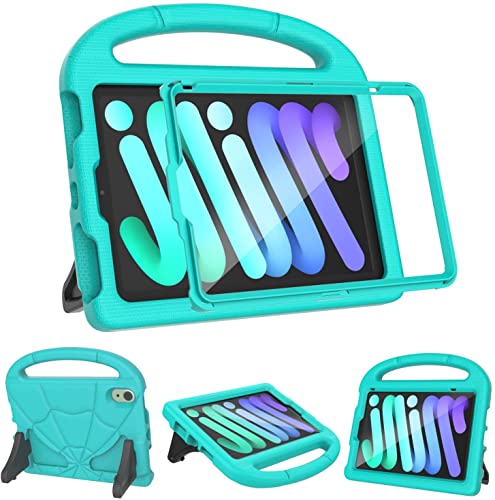 2024 Newest iPad Mini 7(A17 Pro)& iPad Mini 6 (A15) 2021Tablet Case for Kids (7th/6th Generation) Lightweight Shockproof Kid-Proof Cover Built-in Screen Protector with Handle Stand Case-Turquoise