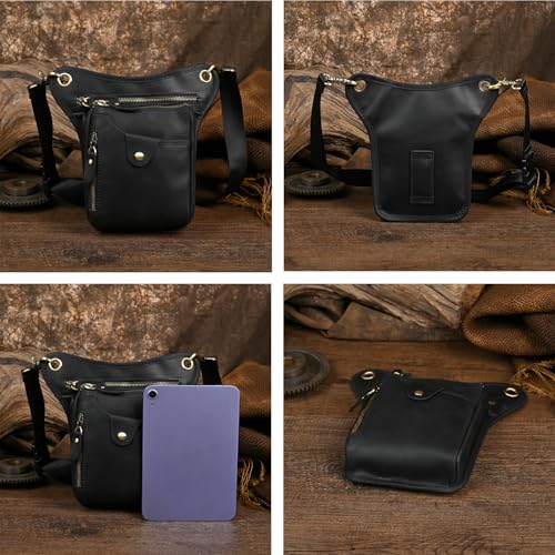 Le'aokuu Sac de hanche en cuir véritable pour homme - Pour le sport de plein air - Pour femme (211-5 0 Marron foncé), 15 x 3.5 x 22 cm (5.9 x 1.37 x 8.6 inch) – vue 3