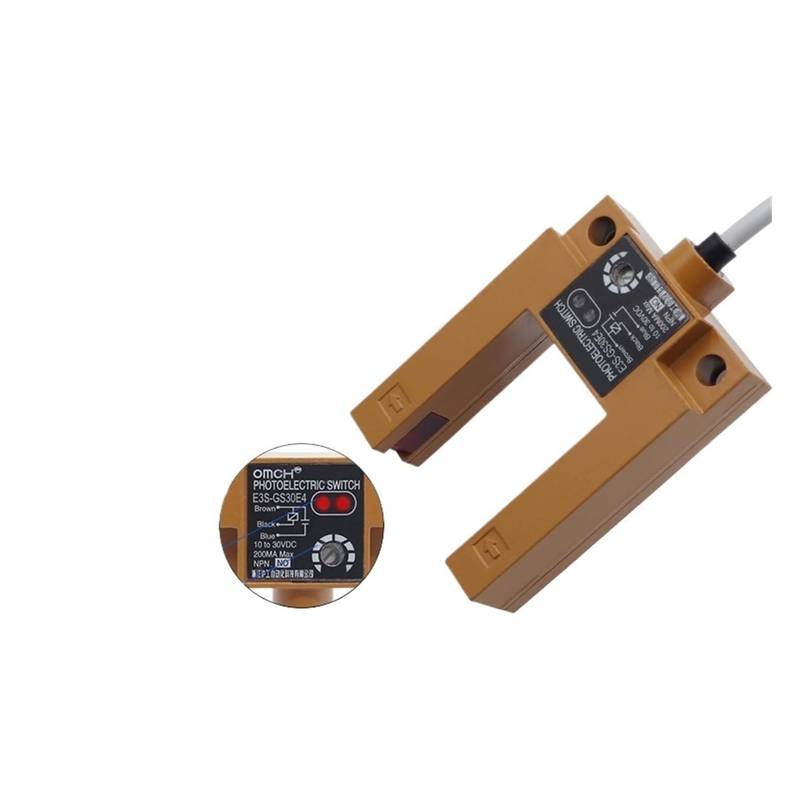1 szt. E3S-GS30 Czujnik fotoelektryczny indukcyjny na podczerwień z wykrywaniem odległości 3 cm; przełącznik; DC 10-30 V; AC 90-250 V (DC Three Wire Npn No,Pomarańczowy kolor)