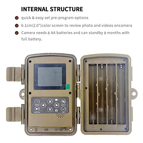 Caste Wildkamera Fotofalle 120 ° Weitwinkel 20MP 1080P Leuchtarme Infrarot-LEDs Mit Bewegungsmelder Nachtsicht… – Bild 4