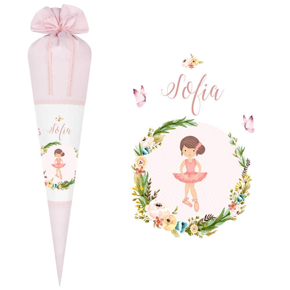 Ballerina Schultüte mit Namen aus Stoff 70cm groß