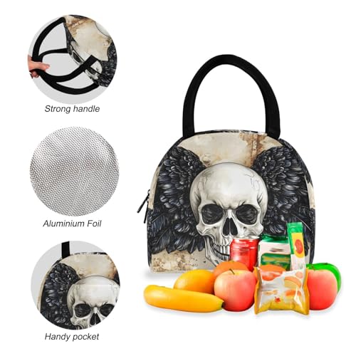 Backpack Lunch Box Set Large Capacity Travel Backpacks and Insulated Lunch Bag for Commute Hiking Picnic Skull with Wings Print4