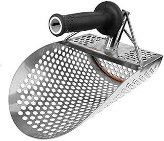 AUTUUCKEE Beach Sand Scoop, Metal Detecting Tool with Handle, Beach Diving Sand Scoop with 7mm Holes Digging Shove