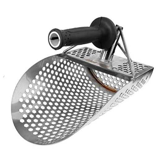 CALIDAKA Beach Sand Scoop, Sand Scoop for Metal Detecting, Metal Detecting Tool with Handle, Beach Diving Sand Scoop with Hexahedron 7mm Holes Digging Shove-l Detector