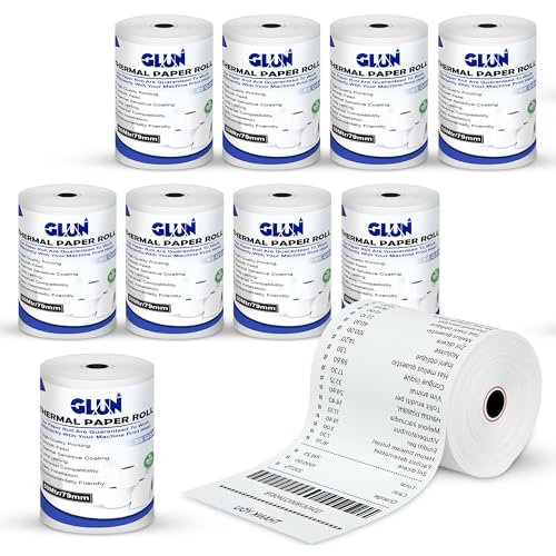 Image of GLUN 79MM x 50M Thermal Paper Rolls (3 Inch, 55 GSM) for POS & Billing Machine - Receipt Printer Paper Roll - Pack of 10