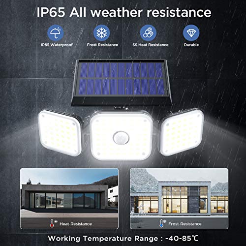 JOMARTO Solar Motion Lights Outdoor,3 Head Security Lights with Motion Sensor,Adjustable 112 LED Flood Lights Waterproof270° Wide Angle Security Lights for Porch Garden Patio Yard Backyard (2 Pack)