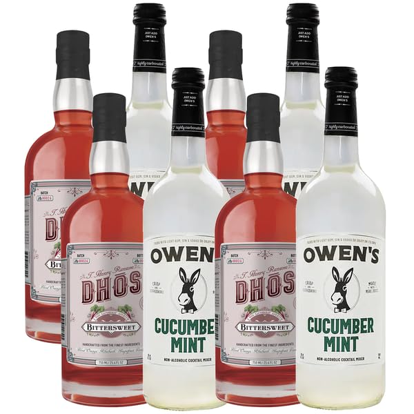 Dhōs Handcrafted Non-Alcoholic Bittersweet 4 Pack w 4 Pack Owen’s Mixers Cucumber Mint - Keto-Friendly, Zero Sugar, Zero Calories, Zero Proof - 750 ML - Perfect for Mocktails - Made in USA