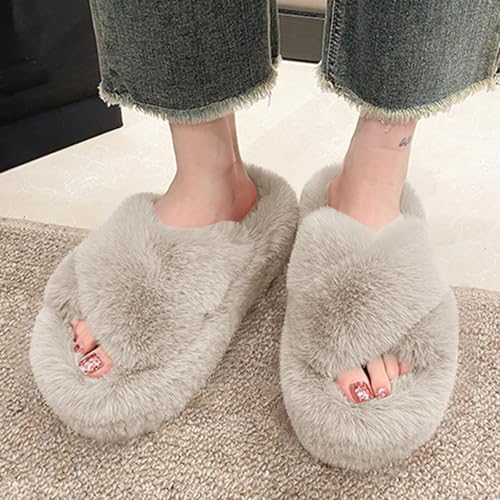 Fuzzy Strap Slipper for Women Faux Fur Cloud Keep Warm Slide Winter Fall Lounging Sandal Indoors Bedroom Shoes2